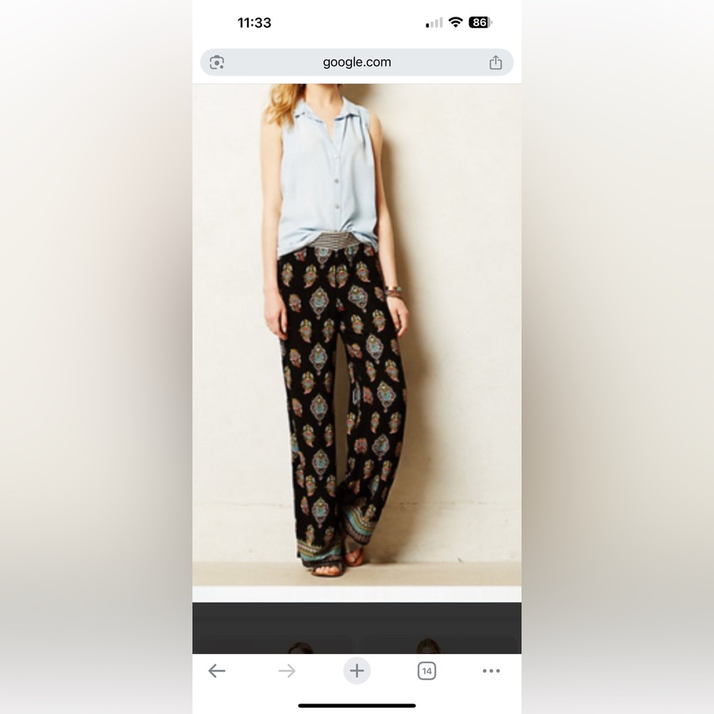 Anthropologie Black Paisley Women's Pants